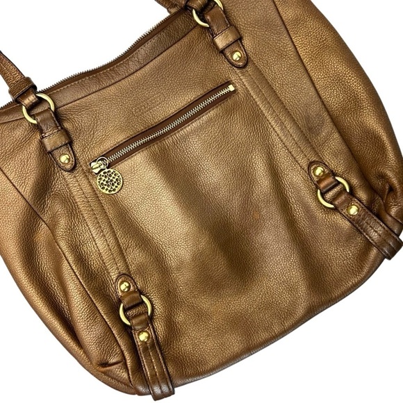 Coach Alexandra Convertible Bag Purse Pebbled Leather Hobo Satchel Gold Metallic - Picture 3 of 13